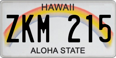HI license plate ZKM215