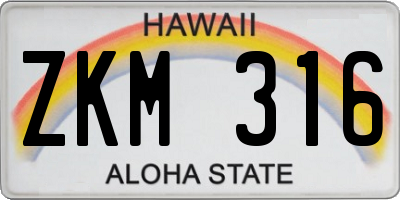 HI license plate ZKM316