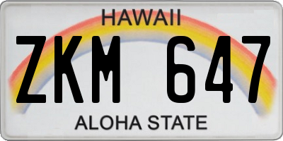 HI license plate ZKM647