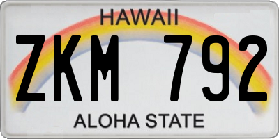 HI license plate ZKM792