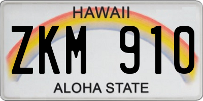 HI license plate ZKM910