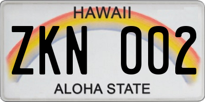 HI license plate ZKN002