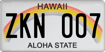 HI license plate ZKN007