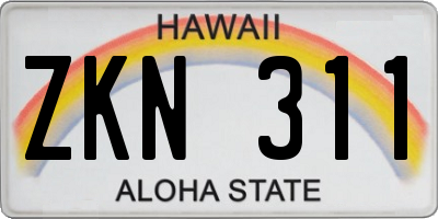 HI license plate ZKN311
