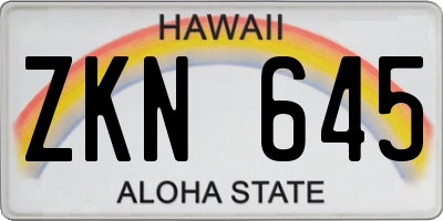 HI license plate ZKN645