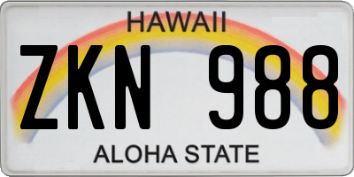 HI license plate ZKN988