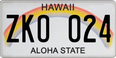 HI license plate ZKO024