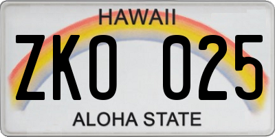 HI license plate ZKO025