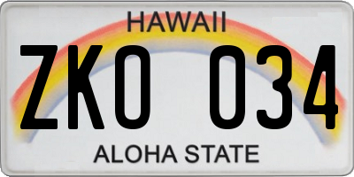 HI license plate ZKO034