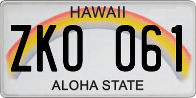 HI license plate ZKO061