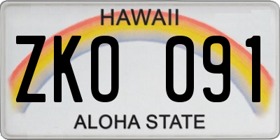 HI license plate ZKO091