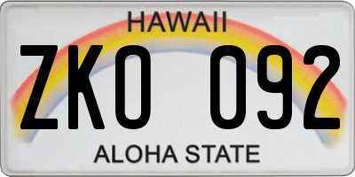 HI license plate ZKO092