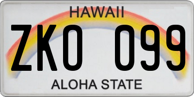 HI license plate ZKO099