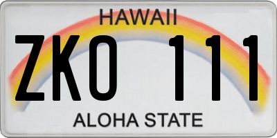 HI license plate ZKO111