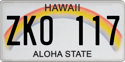 HI license plate ZKO117