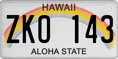 HI license plate ZKO143