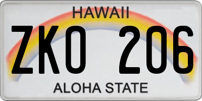 HI license plate ZKO206