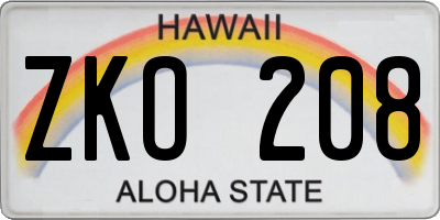 HI license plate ZKO208
