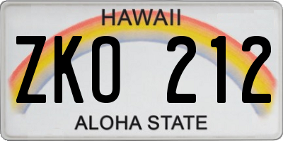 HI license plate ZKO212