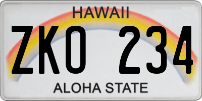 HI license plate ZKO234