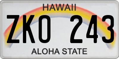 HI license plate ZKO243