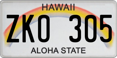 HI license plate ZKO305