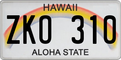 HI license plate ZKO310