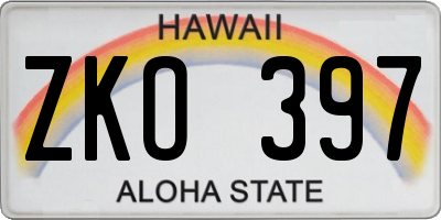 HI license plate ZKO397