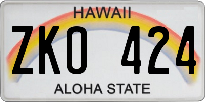 HI license plate ZKO424