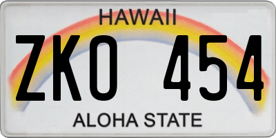 HI license plate ZKO454
