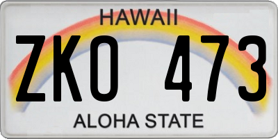 HI license plate ZKO473