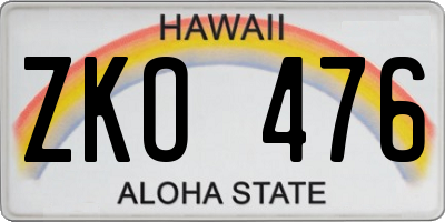 HI license plate ZKO476