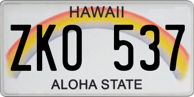 HI license plate ZKO537