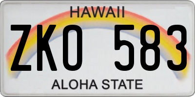 HI license plate ZKO583
