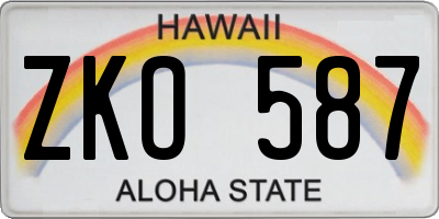 HI license plate ZKO587