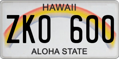 HI license plate ZKO600