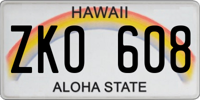 HI license plate ZKO608