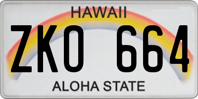 HI license plate ZKO664