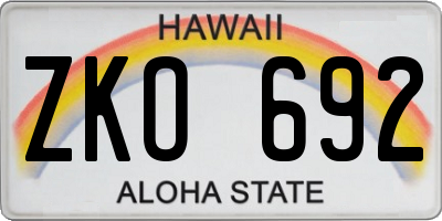 HI license plate ZKO692