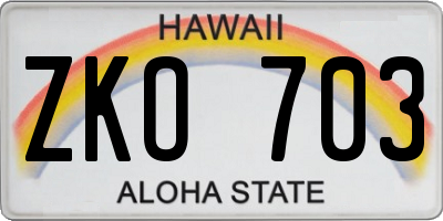 HI license plate ZKO703