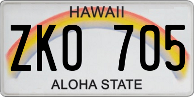 HI license plate ZKO705