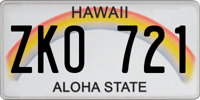 HI license plate ZKO721