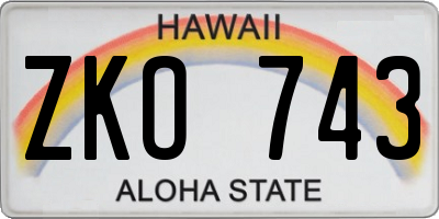 HI license plate ZKO743