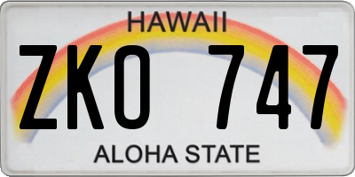 HI license plate ZKO747
