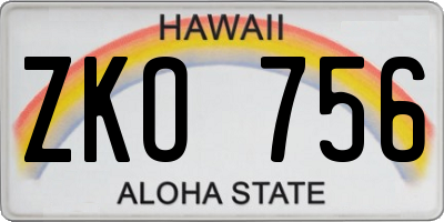 HI license plate ZKO756