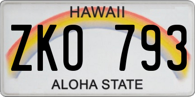 HI license plate ZKO793