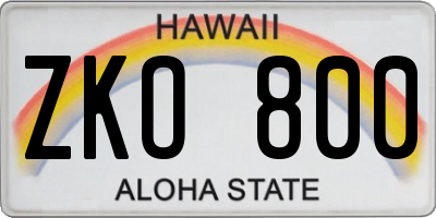 HI license plate ZKO800