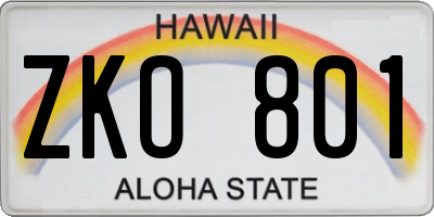 HI license plate ZKO801