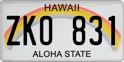 HI license plate ZKO831