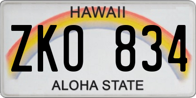 HI license plate ZKO834